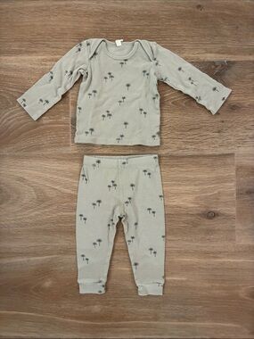 12-18M Green Palm Tree Ribbed Pajama Set